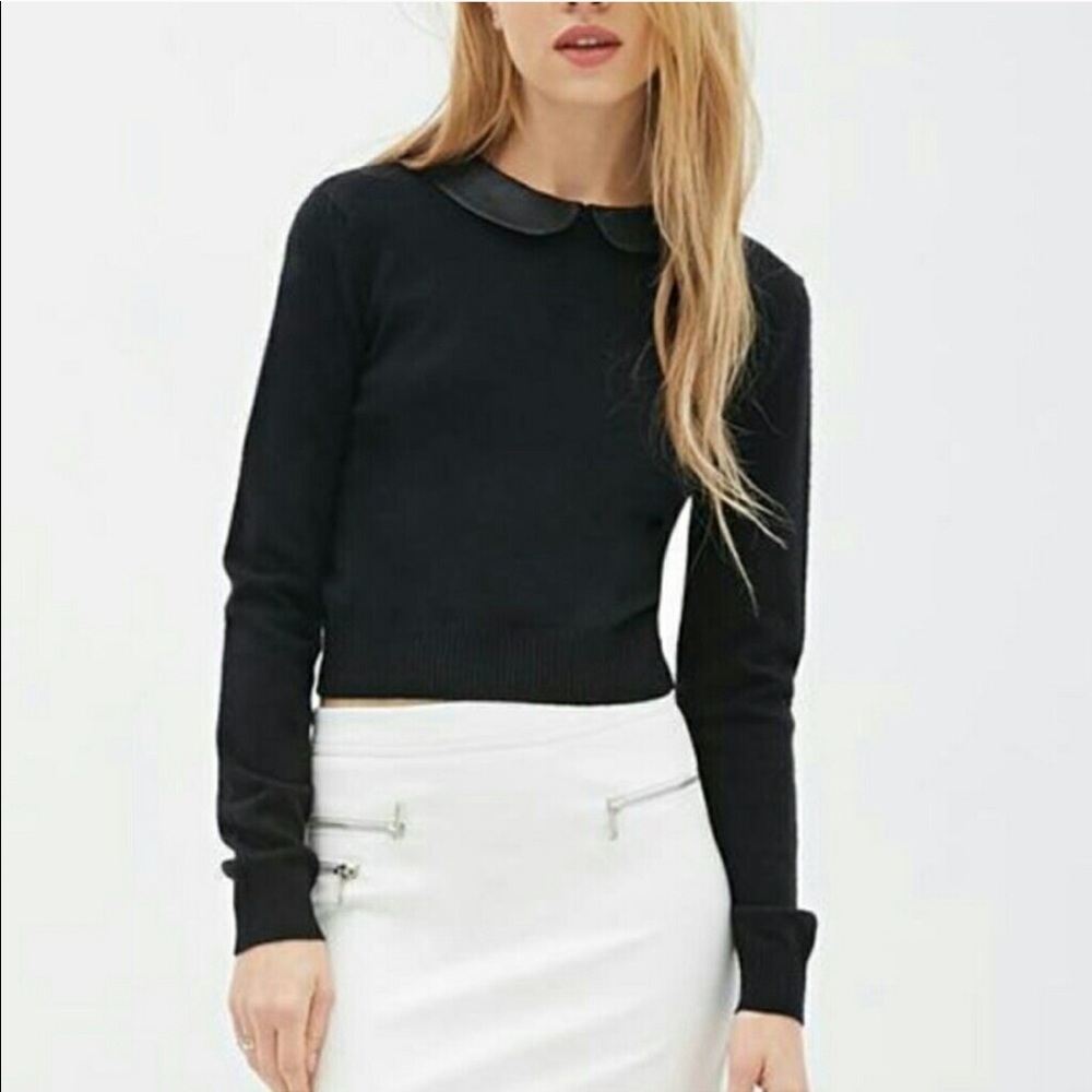 Leather Peter Pan Collar Black Sweater 🖤📷